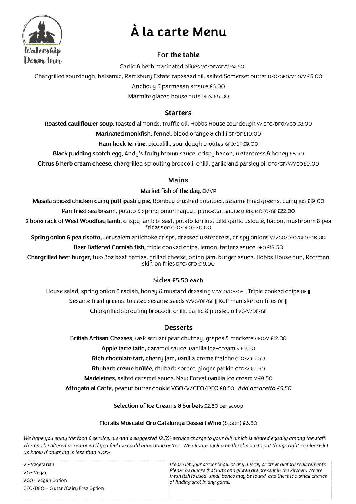 Spring 2026 A la Carte Menu