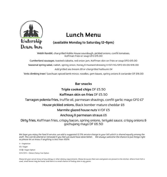 Spring 2026 Lunch Menu