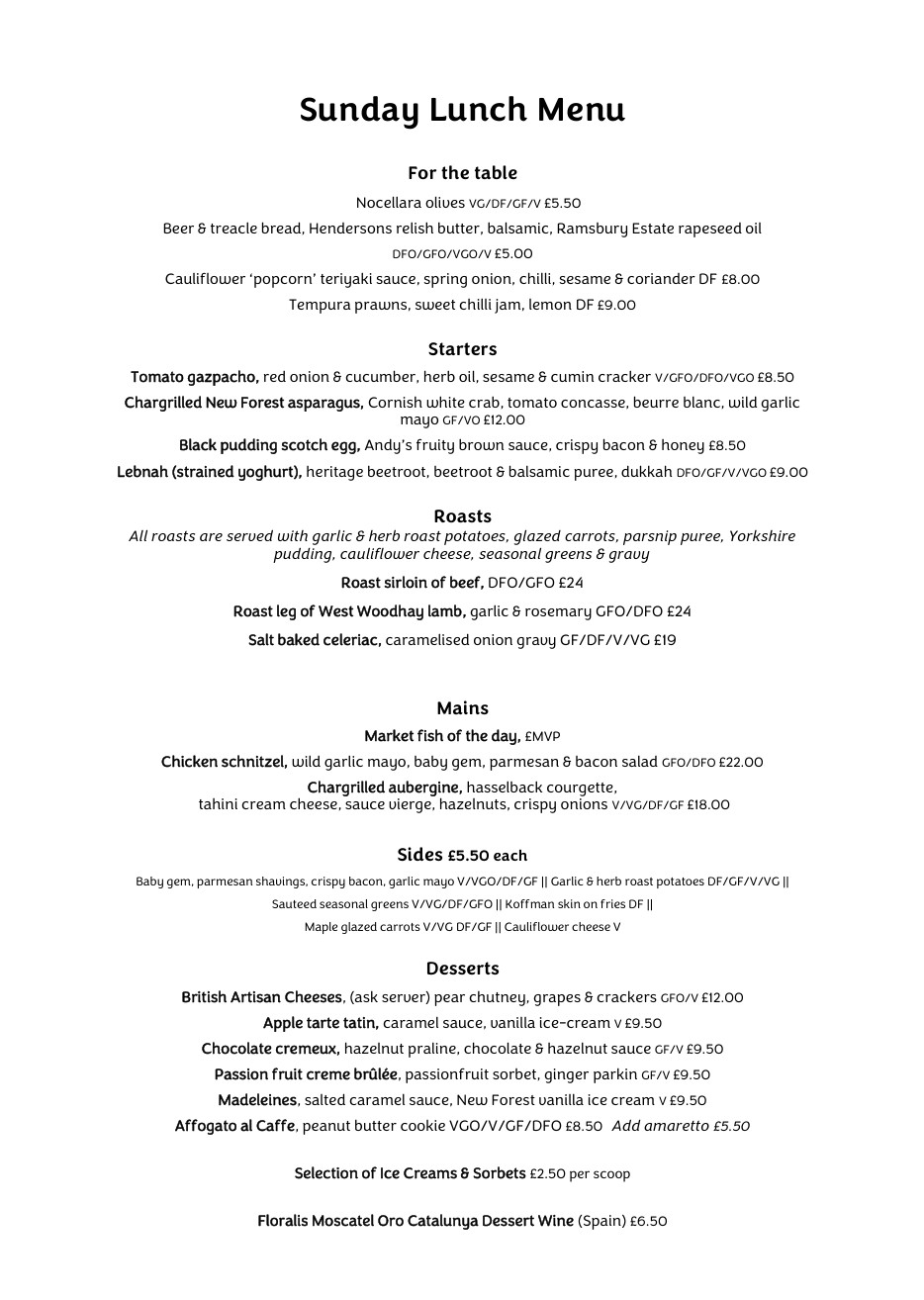 Lunch menu